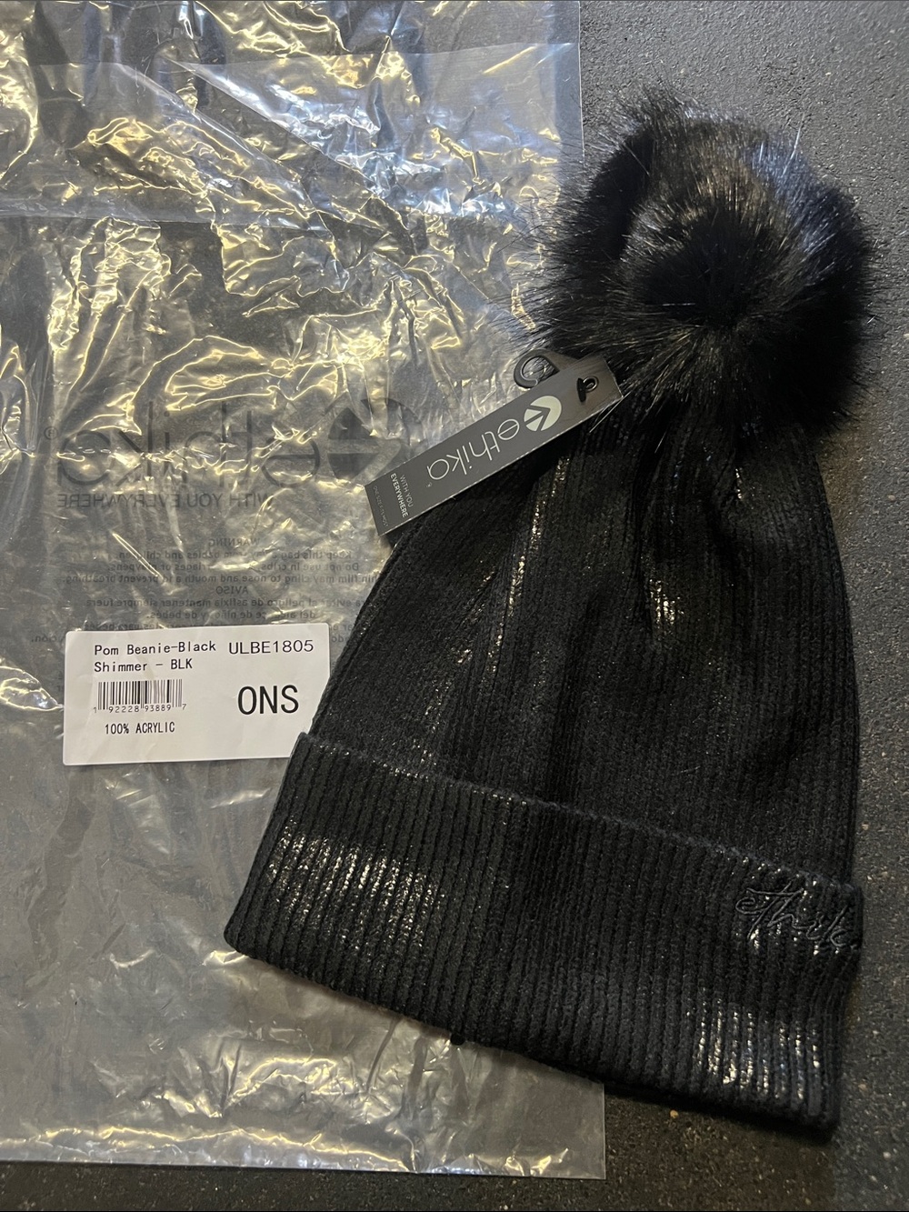 Ethika Pom Pom Beanie in Shimmer Black